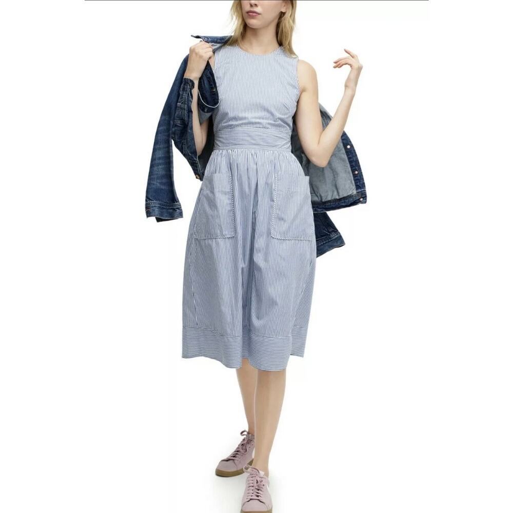 J.CREW Striped Poplin Apron Cotton Midi Dress